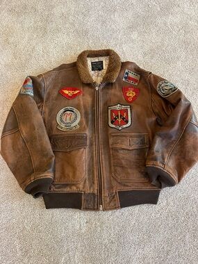 Vintage Avirex G-1 Men Leather Bomber Flight Jacket Top Gun US Navy Large